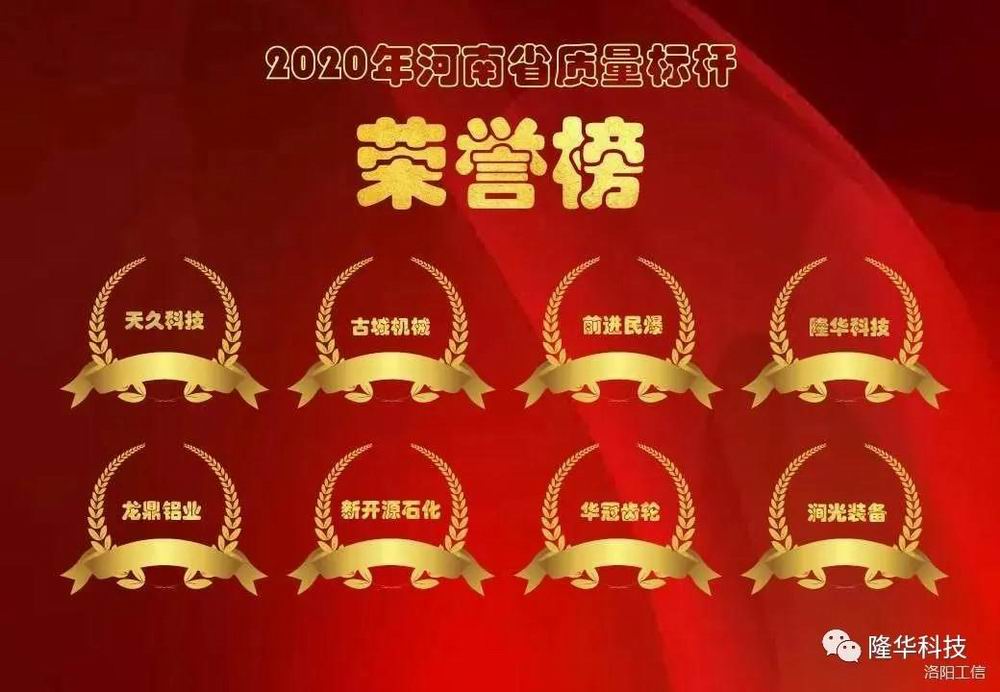 喜報！隆華公司入選河南省質(zhì)量標桿企業(yè)